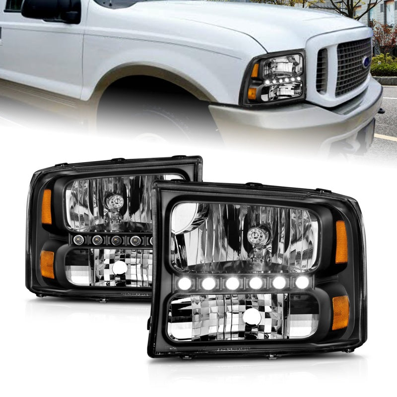 ANZO 2000-2004 Ford Excursion Crystal Headlights Black w/ LED 1pc-Headlights-Deviate Dezigns (DV8DZ9)