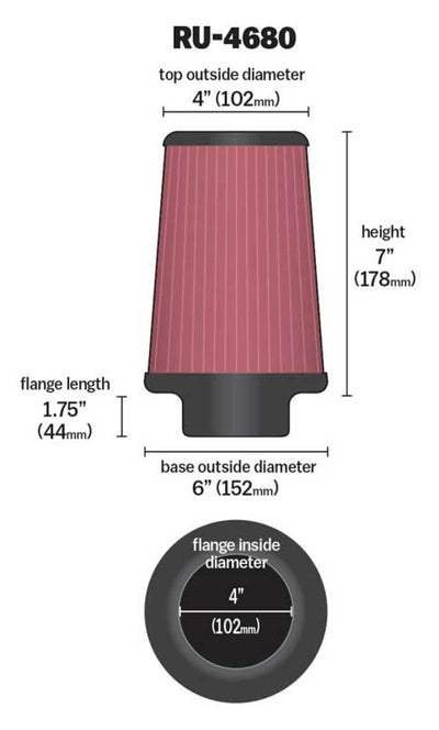 K&N Universal Clamp-On Air Filter 4in FLG / 6in B / 4in T / 7in H-Air Filters - Universal Fit-Deviate Dezigns (DV8DZ9)