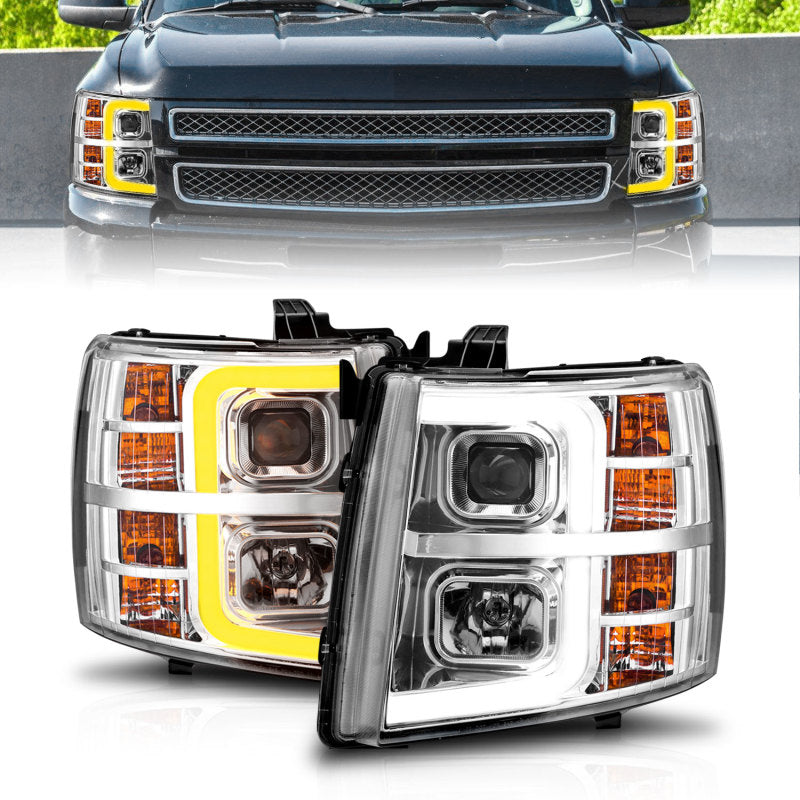 ANZO 2007-2013 Chevrolet Silverado 1500 Projector w/ Light Bar Chrome Housing w/ Sequential-Headlights-Deviate Dezigns (DV8DZ9)