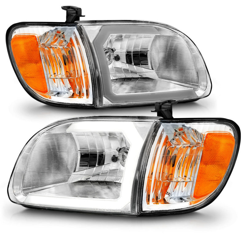 ANZO 00-04 Toyota Tundra (Reg/Acc Cab Only) Crystal Headlights w/Lgt Bar Chrome w/Corner Lights 2pc-Headlights-Deviate Dezigns (DV8DZ9)