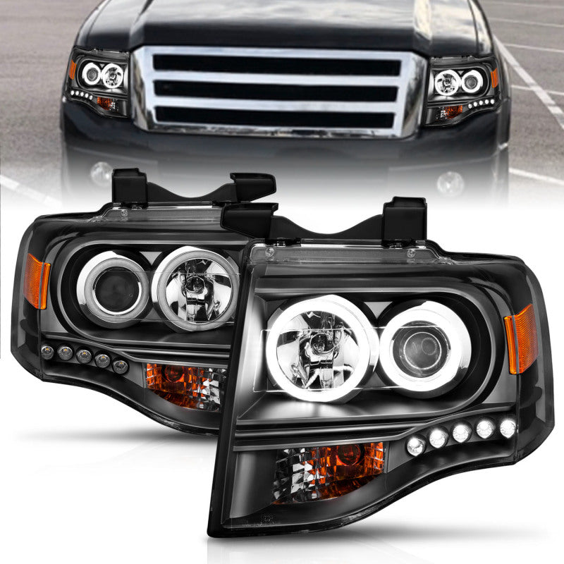 ANZO 2007-2014 Ford Expedition Projector Headlights w/ Halo Black-Headlights-Deviate Dezigns (DV8DZ9)