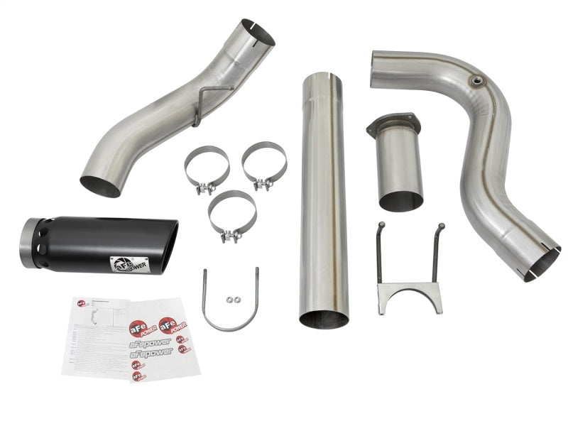 aFe ATLAS 5in DPF-Back Alum Steel Exhaust System w/Black Tip 2017 Ford Diesel Trucks V8-6.7L (td)-DPF Back-Deviate Dezigns (DV8DZ9)