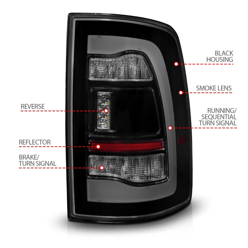 ANZO 09-18 Dodge Ram 1500 Sequential LED Taillights Smoke Black-Tail Lights-Deviate Dezigns (DV8DZ9)