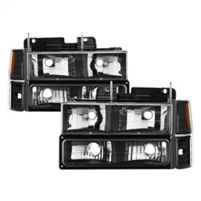 Xtune Chevy Suburban 94-98 Headlights w/ Corner & Parking Lights 8pcs Black HD-JH-CCK88-AM-BK-SET-Headlights-Deviate Dezigns (DV8DZ9)