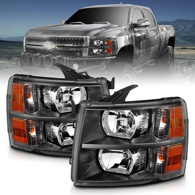 ANZO 2007-2013 Chevrolet Silverado Crystal Headlights Black-Headlights-Deviate Dezigns (DV8DZ9)