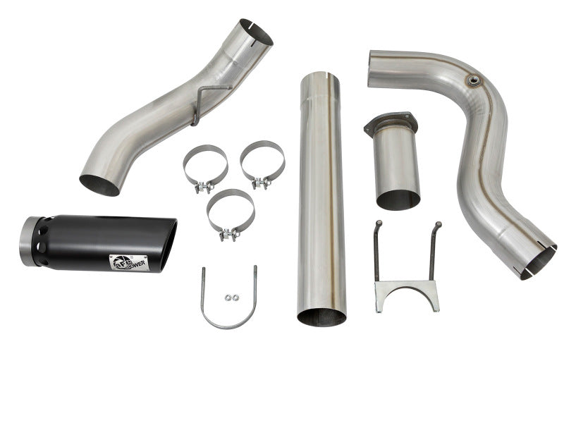 aFe ATLAS 5in DPF-Back Alum Steel Exhaust System w/Black Tip 2017 Ford Diesel Trucks V8-6.7L (td)-DPF Back-Deviate Dezigns (DV8DZ9)