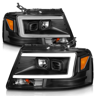 ANZO 2004-2008 Ford F-150 Projector Headlights w/ Light Bar Black Housing-Headlights-Deviate Dezigns (DV8DZ9)