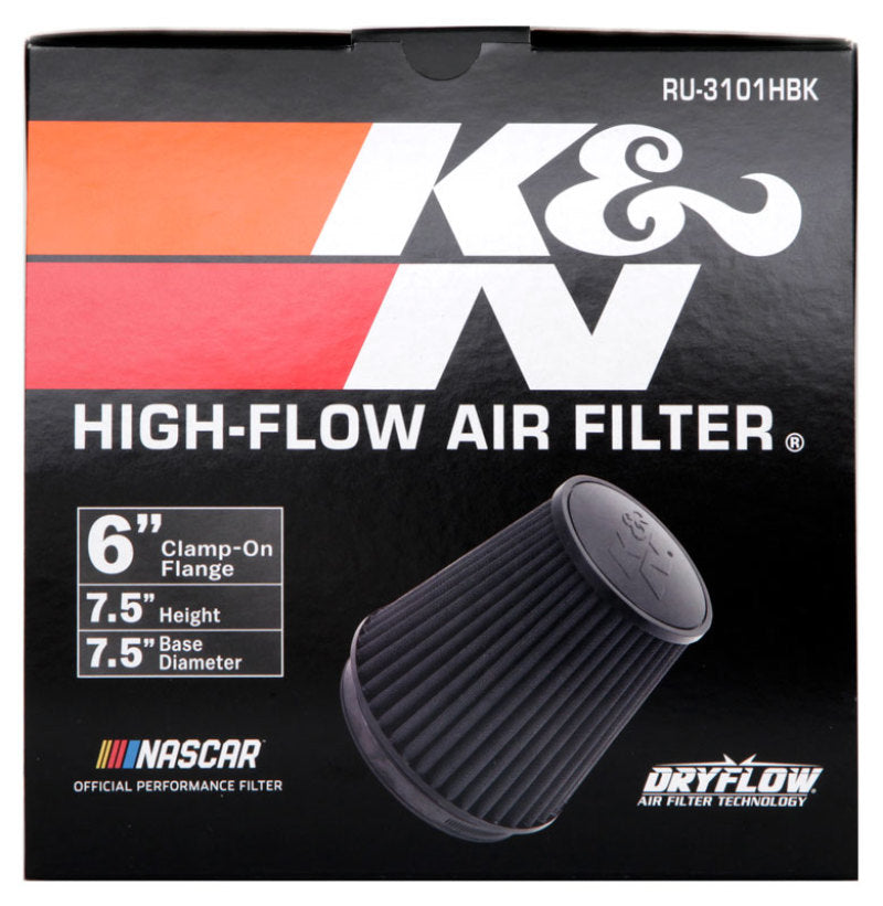 K&N Universal Rubber Filter Round Tapered 6in Flange ID x 7.5in Base OD x 5.25in Top OD x 8in Height-Air Filters - Universal Fit-Deviate Dezigns (DV8DZ9)