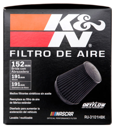 K&N Universal Rubber Filter Round Tapered 6in Flange ID x 7.5in Base OD x 5.25in Top OD x 8in Height-Air Filters - Universal Fit-Deviate Dezigns (DV8DZ9)