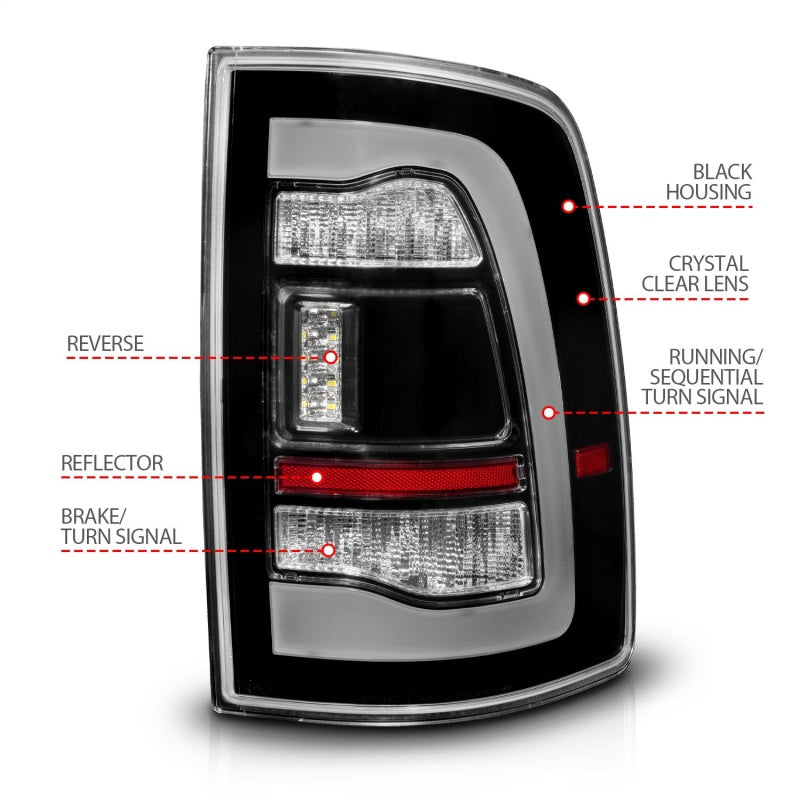 ANZO 09-18 Dodge Ram 1500 Sequential LED Taillights Black w/Switchback Amber Signal-Tail Lights-Deviate Dezigns (DV8DZ9)