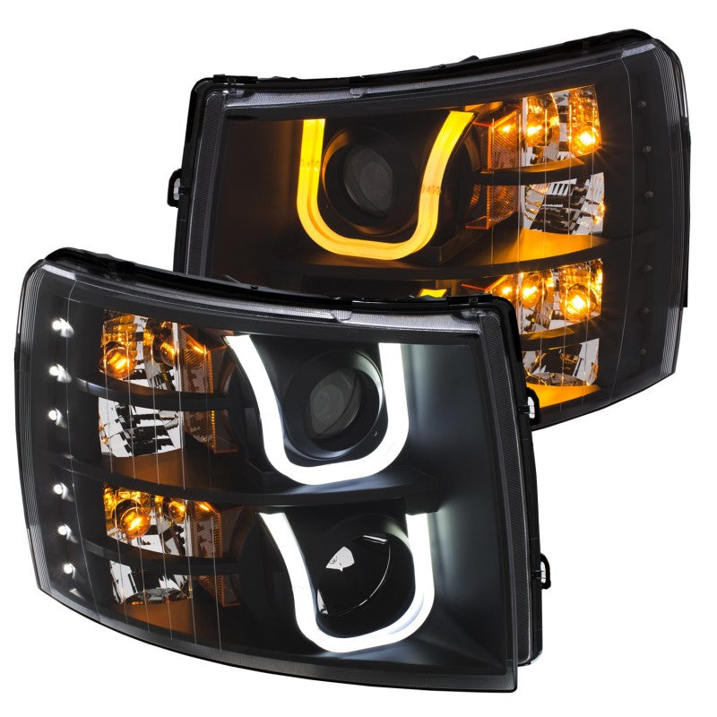 ANZO 2007-2013 Chevrolet Silverado 1500/2500 Projector Headlights w/ U-Bar Switchback Black w/ Amber-Headlights-Deviate Dezigns (DV8DZ9)