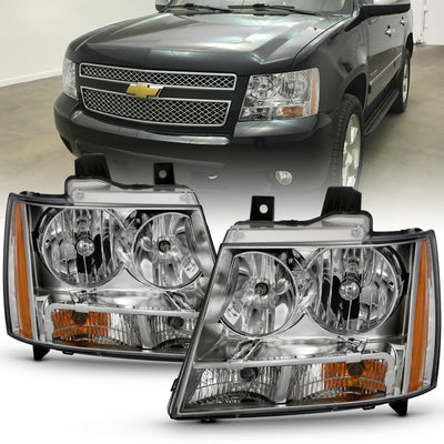 ANZO 2007-2014 Chevy TahOE Crystal Headlight Chrome Amber(OE)-Headlights-Deviate Dezigns (DV8DZ9)