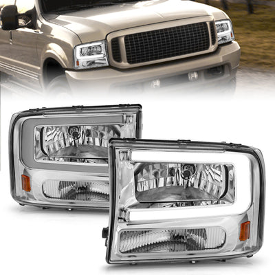 ANZO 99-04 Ford F250/F350/F450/Excursion (excl. 99) Crystal Headlights - w/ Light Bar Chrome Housing-Headlights-Deviate Dezigns (DV8DZ9)