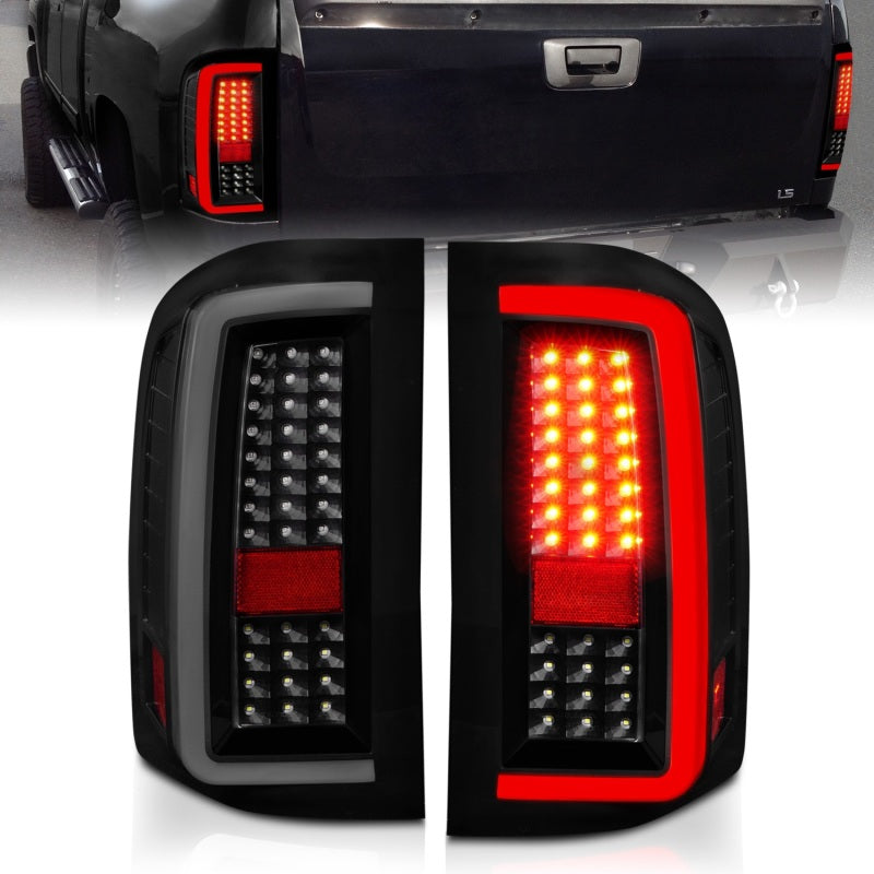 ANZO 2007-2013 Chevrolet Silverado1500/ 2500/ 3500 LED Tail Lights w/ Light Bar Black Housing Smoke-Tail Lights-Deviate Dezigns (DV8DZ9)