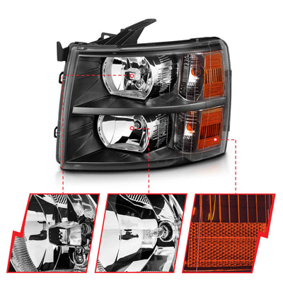 ANZO 2007-2013 Chevrolet Silverado Crystal Headlights Black-Headlights-Deviate Dezigns (DV8DZ9)