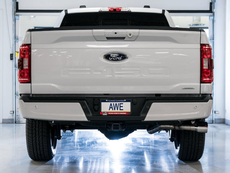 AWE 0FG 21+ Ford F150 Dual Side Exit Cat-Back Exhaust- 4.5in Chrome Silver Tips-Catback-Deviate Dezigns (DV8DZ9)