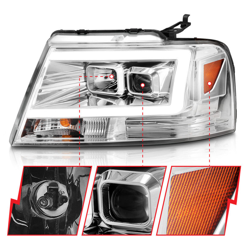 ANZO 2004-2008 Ford F-150 Projector Headlights w/ Light Bar Chrome Housing-Headlights-Deviate Dezigns (DV8DZ9)