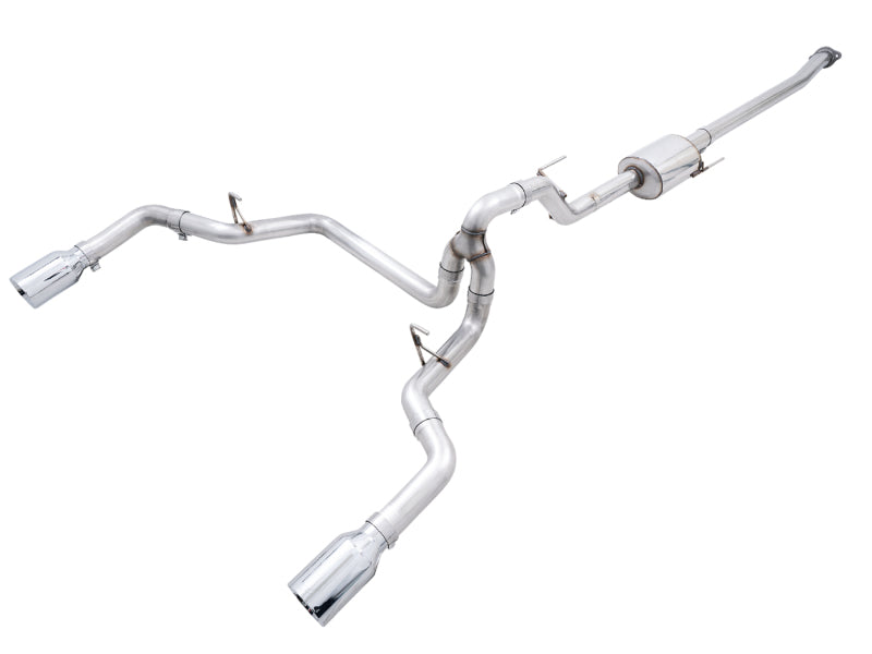 AWE 0FG 21+ Ford F150 Dual Split Rear Exhaust - 5in Chrome Silver Tips-Catback-Deviate Dezigns (DV8DZ9)