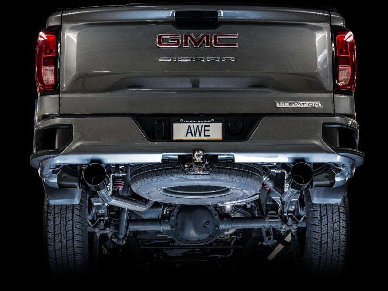 AWE Tuning 4th Gen GM 1500 5.3L 0FG Catback Split Rear Exit (Flat Bumper) - Dual Diamond Tips-Catback-Deviate Dezigns (DV8DZ9)