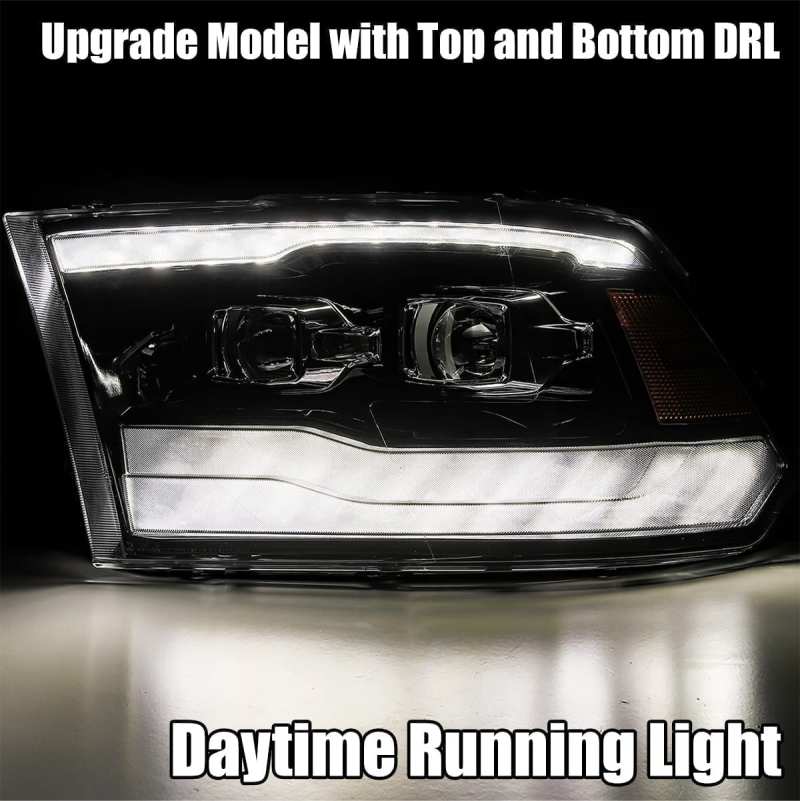 AlphaRex 09-18 Dodge Ram 1500HD LUXX LED Proj Headlights Plnk Style Blk w/Activ Light/Seq Signal/DRL-Headlights-Deviate Dezigns (DV8DZ9)