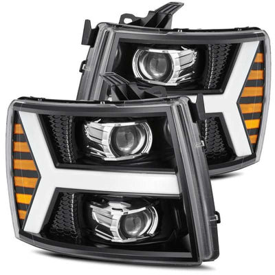 AlphaRex 07-13 Chevy 1500HD PRO-Series Proj Headlight Plank Style Gloss Blk w/Activ Light/Seq Signal-Headlights-Deviate Dezigns (DV8DZ9)