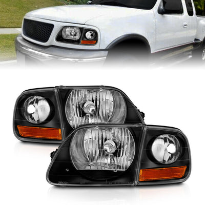 ANZO 1997-2003 Ford F150 Crystal Headlight Black w/ Parking Light-Headlights-Deviate Dezigns (DV8DZ9)