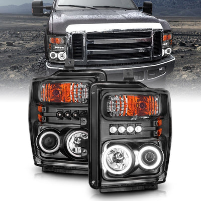 ANZO 2008-2010 Ford F-250 Projector Headlights w/ Halo Black (CCFL)-Headlights-Deviate Dezigns (DV8DZ9)