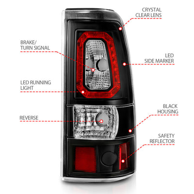 ANZO 2003-2006 Chevy Silverado 1500 LED Taillights Plank Style Black w/Clear Lens-Tail Lights-Deviate Dezigns (DV8DZ9)