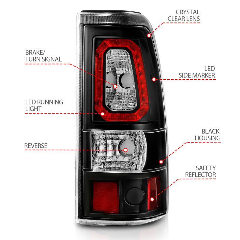 ANZO 2003-2006 Chevy Silverado 1500 LED Taillights Plank Style Black w/Clear Lens-Tail Lights-Deviate Dezigns (DV8DZ9)