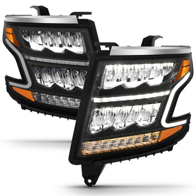 ANZO 15-20 Chevy Tahoe/Suburban LED Light Bar Style Headlights Black w/Sequential w/DRL w/Amber-Headlights-Deviate Dezigns (DV8DZ9)