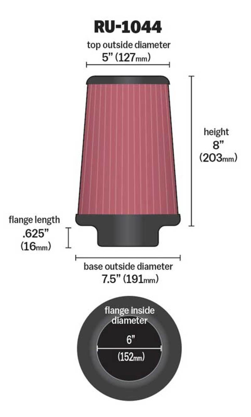 K&N Universal Clamp-On Air Filter 6in FLG / 7-1/2in B / 5in T / 8in H-Air Filters - Universal Fit-Deviate Dezigns (DV8DZ9)