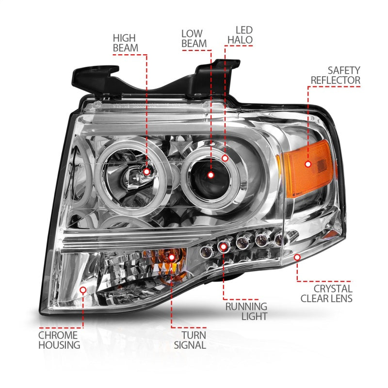 ANZO 2007-2014 Ford Expedition Projector Headlights Chrome-Headlights-Deviate Dezigns (DV8DZ9)