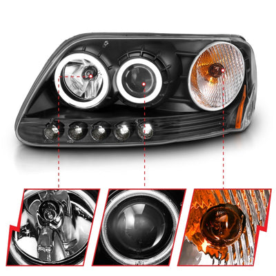 ANZO 1997-2003 Ford F-150 Projector Headlights w/ Halo Black (CCFL)-Headlights-Deviate Dezigns (DV8DZ9)