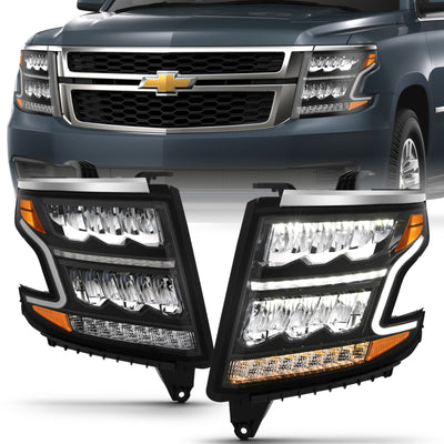 ANZO 15-20 Chevy Tahoe/Suburban LED Light Bar Style Headlights Black w/Sequential w/DRL w/Amber-Headlights-Deviate Dezigns (DV8DZ9)