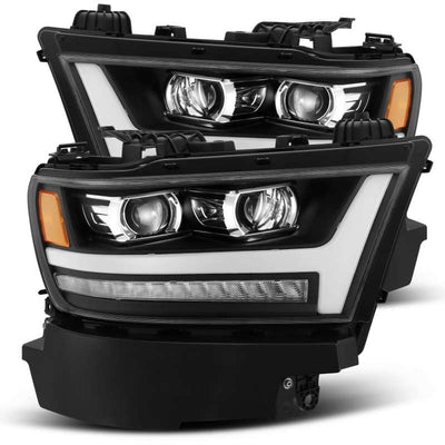 AlphaRex 19-20 Dodge Ram 1500 LUXX LED Proj Headlights Plnk Style Black w/Activ Light/Seq Signal/DRL-Headlights-Deviate Dezigns (DV8DZ9)