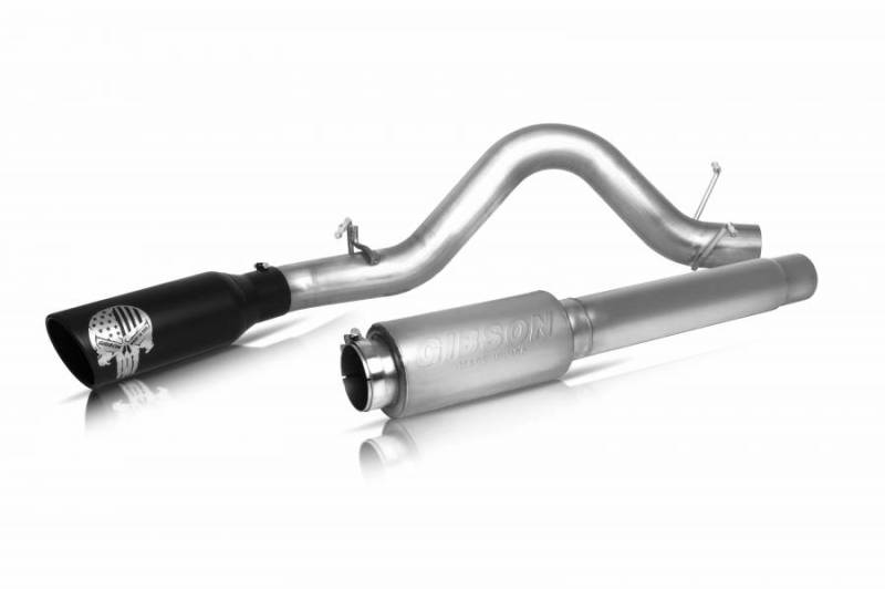 Gibson 07-09 GMC Sierra 1500 SLE 5.3L 4in Patriot Skull Series Cat-Back Single Exhaust - Stainless-Catback-Deviate Dezigns (DV8DZ9)