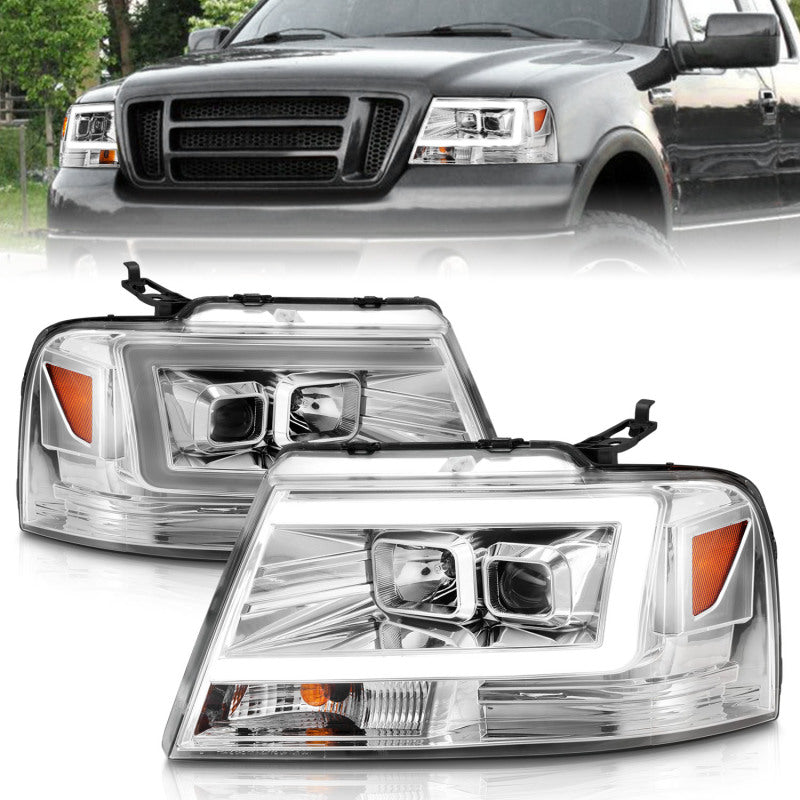 ANZO 2004-2008 Ford F-150 Projector Headlights w/ Light Bar Chrome Housing-Headlights-Deviate Dezigns (DV8DZ9)