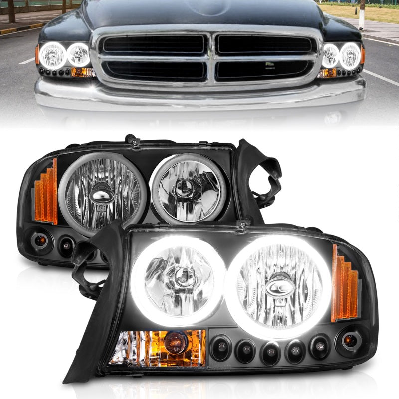 ANZO 1997-2004 Dodge Dakota Crystal Headlights Black 1pc-Headlights-Deviate Dezigns (DV8DZ9)