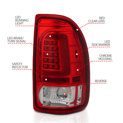 ANZO 1997-2004 Dodge Dakota LED Taillights Chrome Housing Red Lens Pair-Tail Lights-Deviate Dezigns (DV8DZ9)