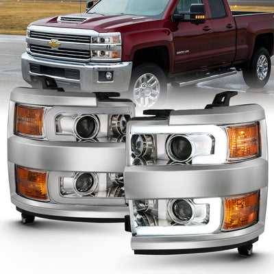 ANZO 2015-2016 Chevrolet Silverado Projector Headlights w/ Plank Style Design Chrome w/ Amber-Headlights-Deviate Dezigns (DV8DZ9)