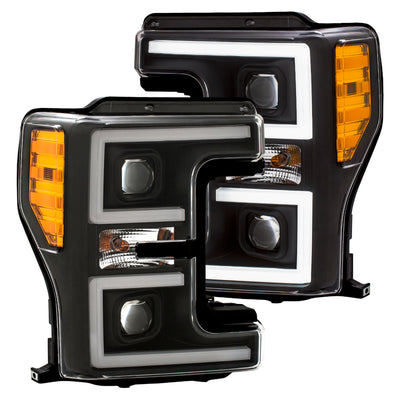 ANZO LED Headlights 17-18 Ford F-250 Super Duty Plank-Style L.E.D. Headlight Black (Pair)-Headlights-Deviate Dezigns (DV8DZ9)