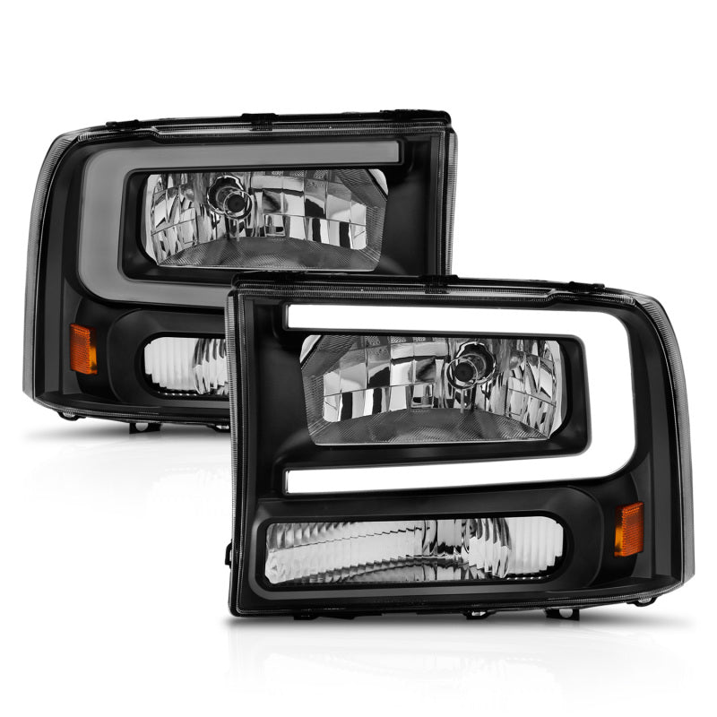 ANZO 99-04 Ford F250/F350/F450/Excursion (excl. 99) Crystal Headlights - w/ Light Bar Black Housing-Headlights-Deviate Dezigns (DV8DZ9)