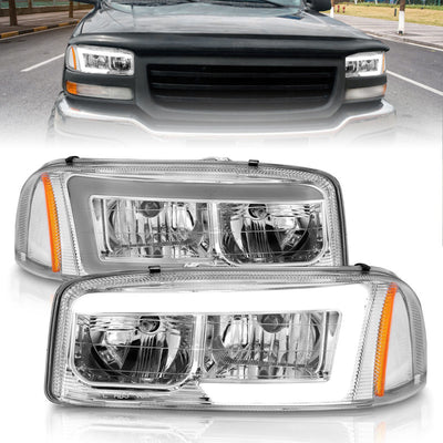 Anzo 99-17 GMC Sierra/Denali Headlights Chrome Amber (w/C Light Bars)-Headlights-Deviate Dezigns (DV8DZ9)