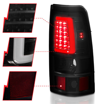 ANZO 2003-2006 Chevy Silverado 1500 LED Taillights Plank Style Black w/Smoke Lens-Tail Lights-Deviate Dezigns (DV8DZ9)