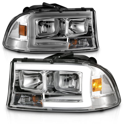 ANZO 97-04 Dodge Dakota/Durango Crystal headlight Set w/ Light Bar Chrome Housing-Headlights-Deviate Dezigns (DV8DZ9)