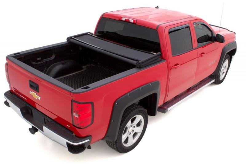 Lund 14-17 Chevy Silverado 1500 (6.5ft. Bed) Genesis Elite Tri-Fold Tonneau Cover - Black-Tonneau Covers - Soft Fold-Deviate Dezigns (DV8DZ9)