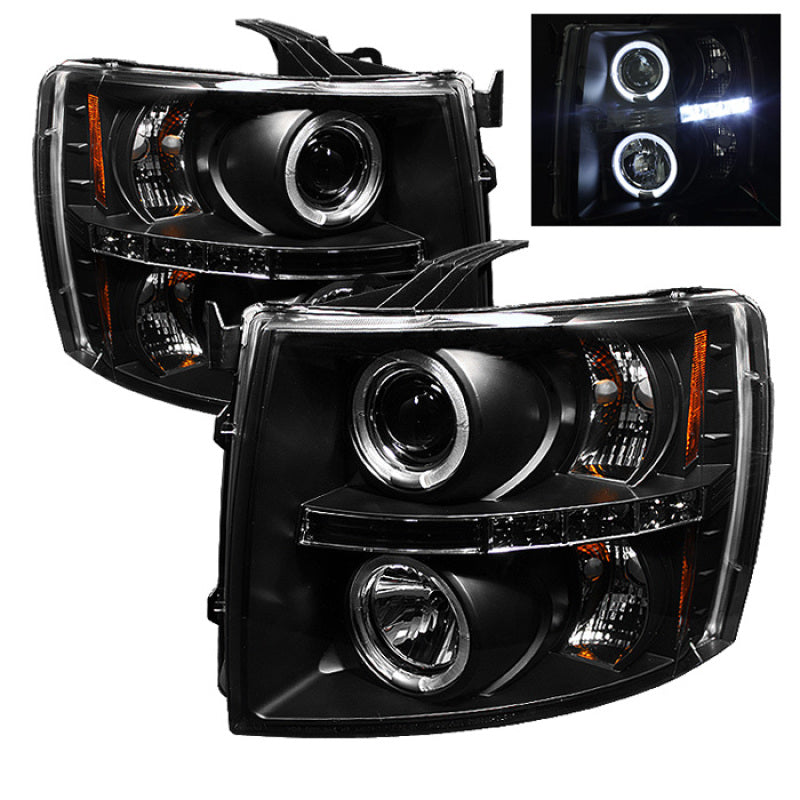 Spyder Chevy Silverado 1500 07-13 Projector Headlights LED Halo LED Blk PRO-YD-CS07-HL-BK-Headlights-Deviate Dezigns (DV8DZ9)