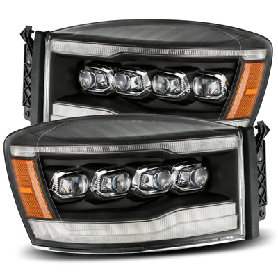 AlphaRex 06-08 Dodge Ram 1500HD NOVA LED ProjHeadlights Plank Style Blk w/Seq Signal/DRL/Amber LED-Headlights-Deviate Dezigns (DV8DZ9)