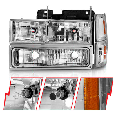 ANZO 88-98 Chevrolet C1500 Crystal Headlights Chrome w/ Signal and Side Marker Lights-Headlights-Deviate Dezigns (DV8DZ9)