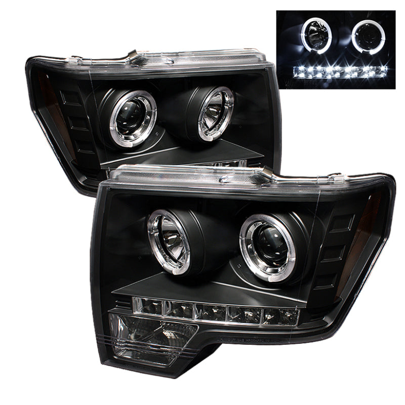 Spyder Ford F150 09-14 Projector Headlights Halogen Model- LED Halo LED Blk PRO-YD-FF15009-HL-BK-Headlights-Deviate Dezigns (DV8DZ9)